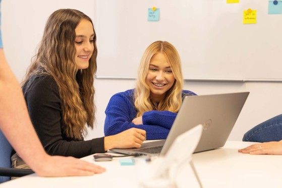 Interns working together on a laptop